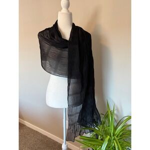 Echo Black Pleated Sheer Wrap Scarf Evening Shawl Rectangular 23x80 Witchygoth